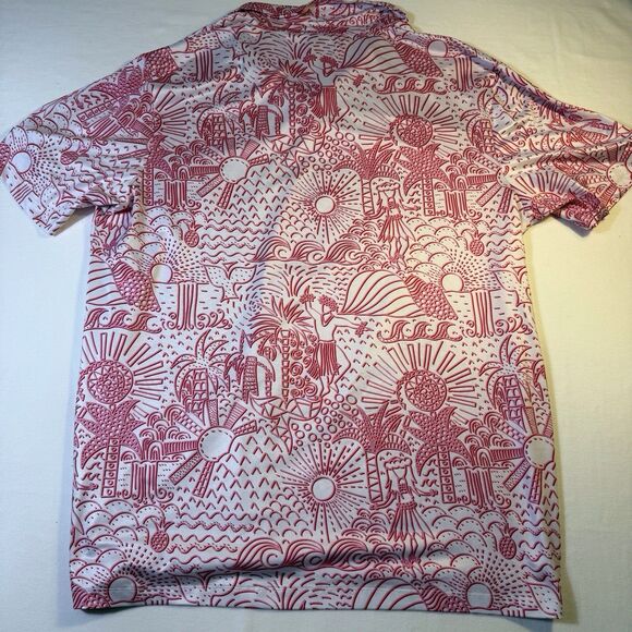 Yatta Golf Mens XXL Pink White Short Sleeve Golf Polo Shirt Hawaiian Theme Shaka - Picture 11 of 11